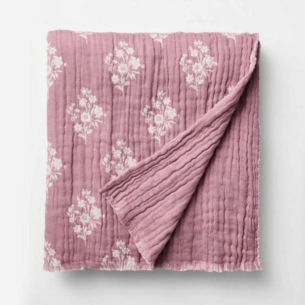 Floral Block Print Jacquard Throw Blanket Purple/Cream - Threshold Studio McGee